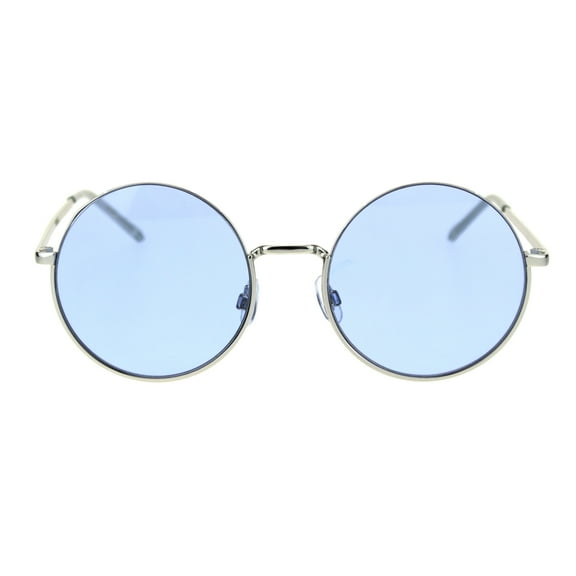 Womens Round Upside Down Half Rim Hipster Sunglasses Silver Blue