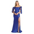 thumbnail image 1 of Womens Royal Blue Bridesmaid Prom Stretchy Long Cowl Neck Off The Shoulder Trumpet Plus Size Dress, 1 of 5