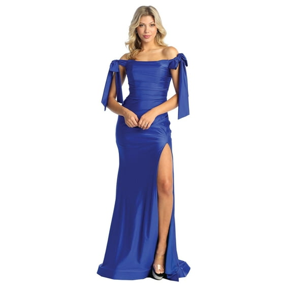 Womens Royal Blue Bridesmaid Prom Stretchy Long Cowl Neck Off The Shoulder Trumpet Plus Size Dress