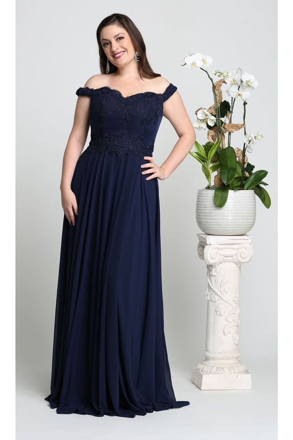 Womens Royal Blue Evening Formal Prom Long Off The Shoulder Sleeveless A-Line Plus Size Dress