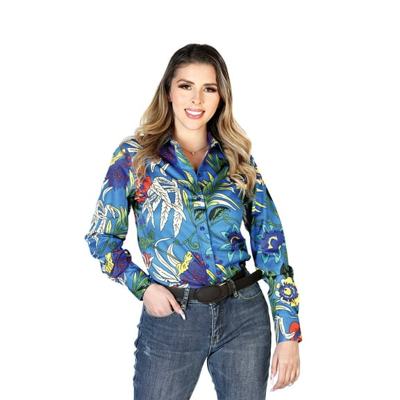 Womens Royal Blue Long Sleeve Western Shirt 43895