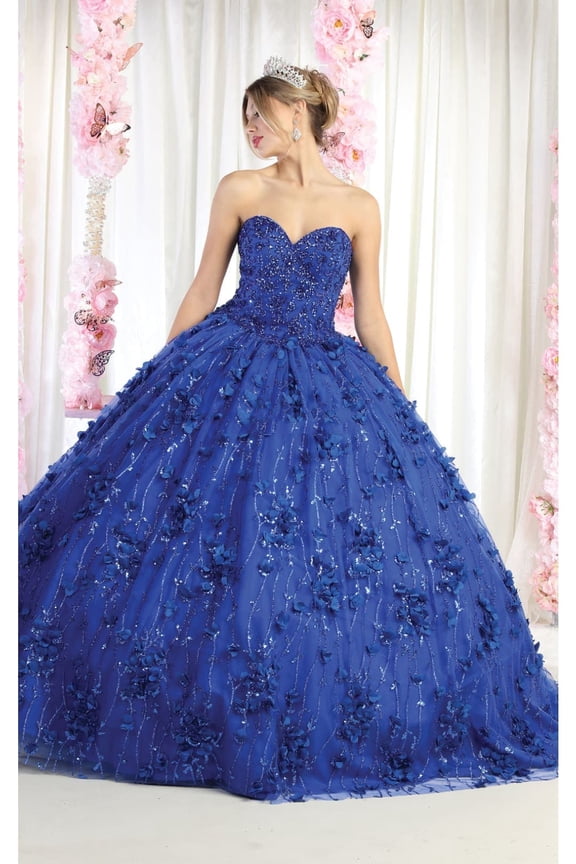 Womens Royal Blue Prom Quinceanera Sweet 16 Long Sweetheart Sleeveless Ball Gown Plus Size Dress