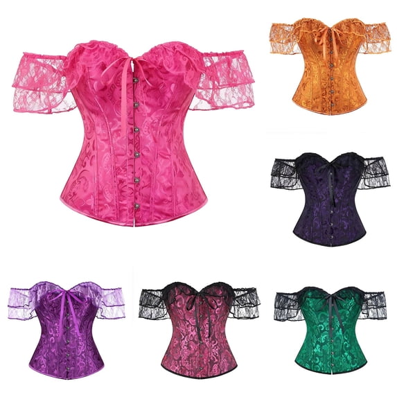 Womens Royal Dress Lace Sleeve Corset Gown Boned Waist Cincher Shaper Elegant Comfortable Shapewear Yellow XXXL