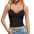 thumbnail image 1 of Womens Ruched Bust Cami Tops V Neck Sleeveless Spaghetti Strap Fitted Fitted Cropped Casual Everyday Summer Blouses Black M, 1 of 6