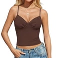 thumbnail image 1 of Womens Ruched Bust Cami Tops V Neck Sleeveless Spaghetti Strap Fitted Fitted Cropped Casual Everyday Summer Blouses Coffee XL, 1 of 6