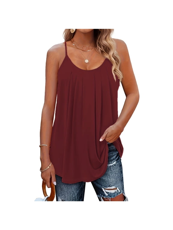 Womens Ruched Cami Tank Top Thin Strap Loose Fit Sleeveless Summer Casual Blouse Shell Vest Top Lightweight Tee XXL