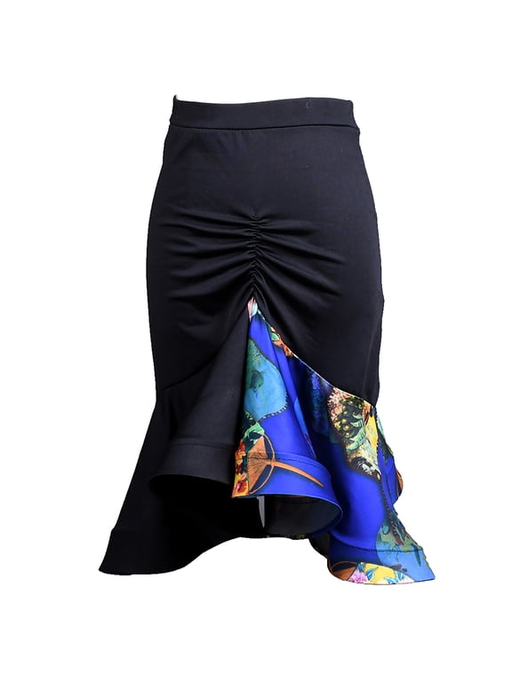Womens Ruched Contrasting Ruffle Latin Cha-Cha Foxtrot Jive Lindy Hop Salsa Dance Performance Practice Skirts