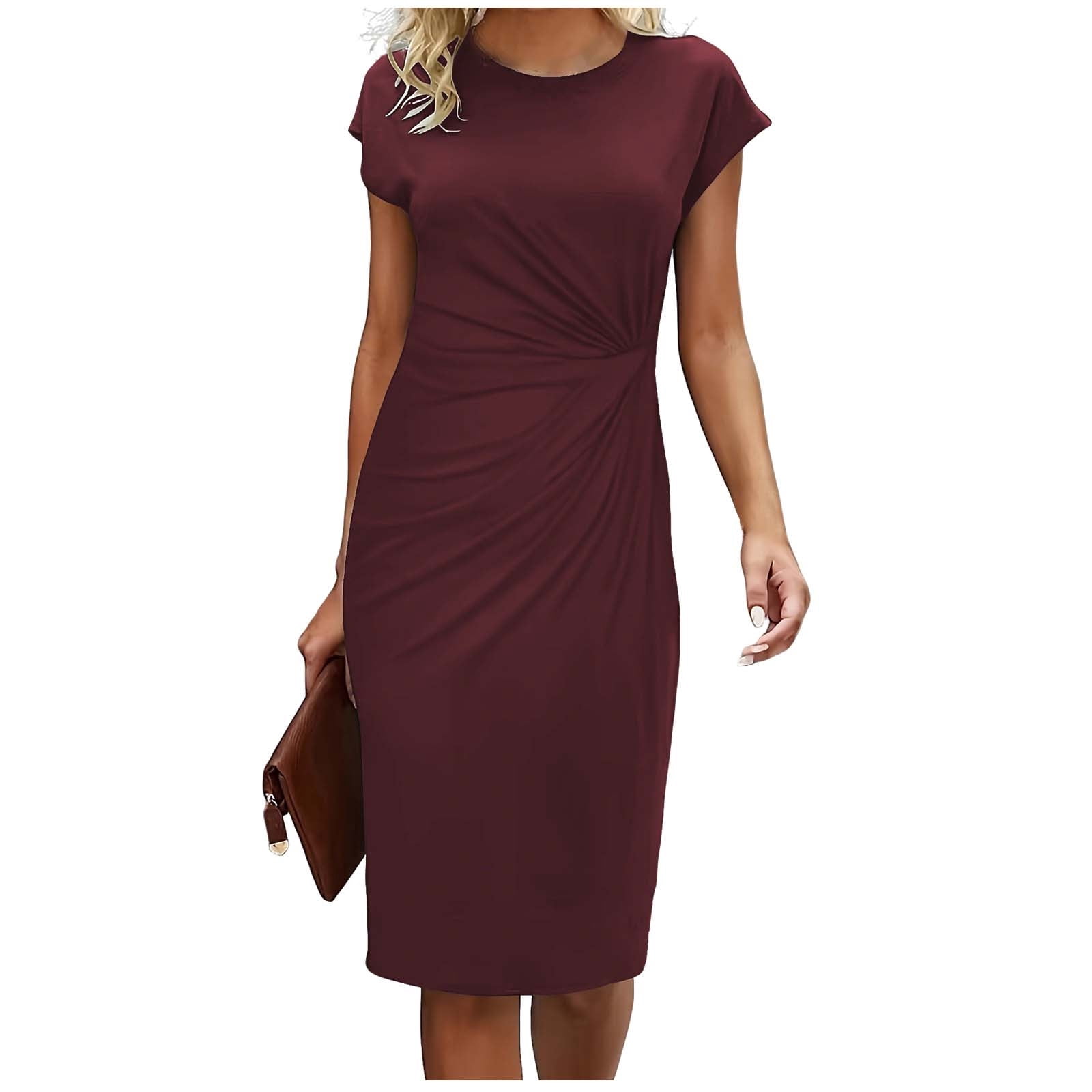 AKOEE Womens Ruched Dress Side Twist Knot Cap Short Sleeve Dress Knee Length Elegant Casual Summer Wedding Guest Dress (xl, Purple), Women's AKOEE Womens Ruched Dress Side Twist Knot Cap Short Sleeve Dress Knee Length Elegant Casual Summer Wedding Guest Dress (xl, Purple), Women's