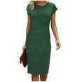 thumbnail image 1 of Womens Ruched Dress Side Twist Knot Cap Short Sleeve Dress Knee Length Elegant Casual Summer Wedding Guest Dress (XS, Green), 1 of 3