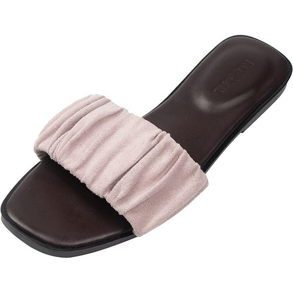 Womens Ruched Fabric Slide Sandals Open Toe Flat Sandals with Heel Cushion