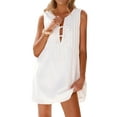 thumbnail image 1 of Womens Ruched Mini Dresses Tie Front Layered Dresses White XL, 1 of 9