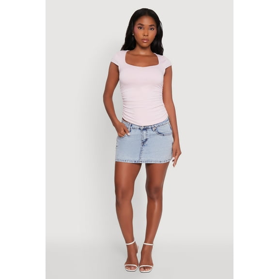 Womens Ruched Side Cap Sleeve Crop Top
