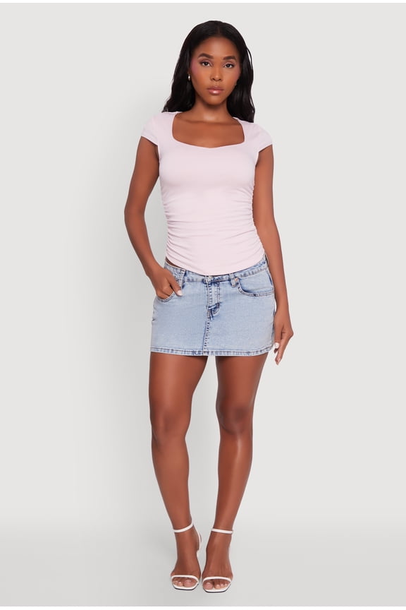 Womens Ruched Side Cap Sleeve Crop Top