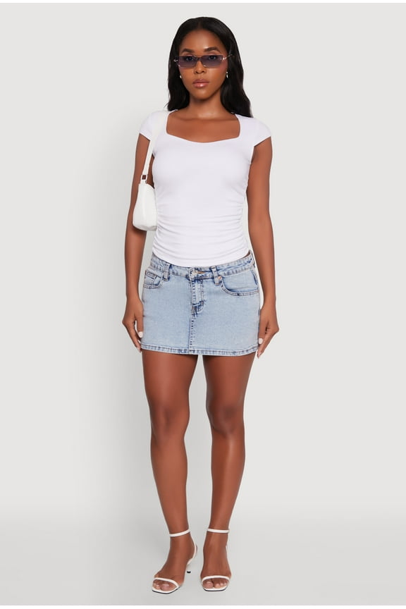 Womens Ruched Side Cap Sleeve Crop Top
