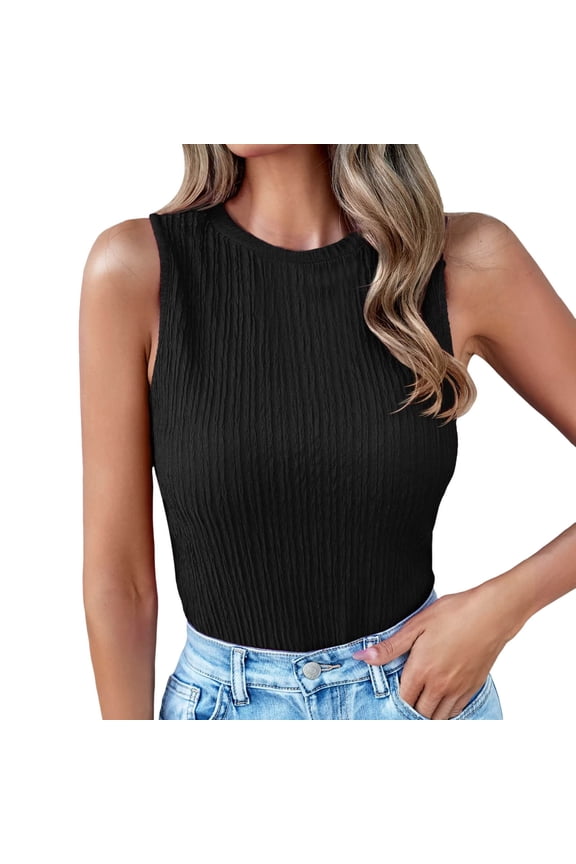 Womens Ruched Slim Fit Tank Top Crew Neck Sleeveless Summer Basic Cami Vest Top Stretchy Layering Shell Tee S