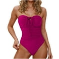 thumbnail image 1 of Womens Ruched Strapless Swimsuits One Piece Halter Bathing Suit Bandeau Drawstring Tummy-Control Swimwear Hot Pink, XL, 1 of 4