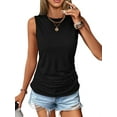 thumbnail image 1 of Womens Ruched Tank Tops Crewneck Sleeveless Shirts Slim Fitted Top Dressy Casual Summer Trendy Clothes 2025 Black L, 1 of 8