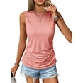 thumbnail image 1 of Womens Ruched Tank Tops Crewneck Sleeveless Shirts Slim Fitted Top Dressy Casual Summer Trendy Clothes 2025 Coral M, 1 of 6