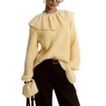 thumbnail image 1 of Womens Ruff Collar Sweater Oversized Flared Sleeve Loose Pullover Sweaters Tops Yellow L, 1 of 9