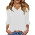 thumbnail image 1 of Womens Ruffle 3/4 Sleeve Tops V Neck Casual Cute Fall Spring Summer Tee Shirts Solid Color Loose Tshirts (XL, White), 1 of 6