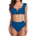 thumbnail image 1 of Womens Ruffle Bikini Swimsuits Sets V Wired Neck Beachwear High Waist Swimwear, 1 of 6