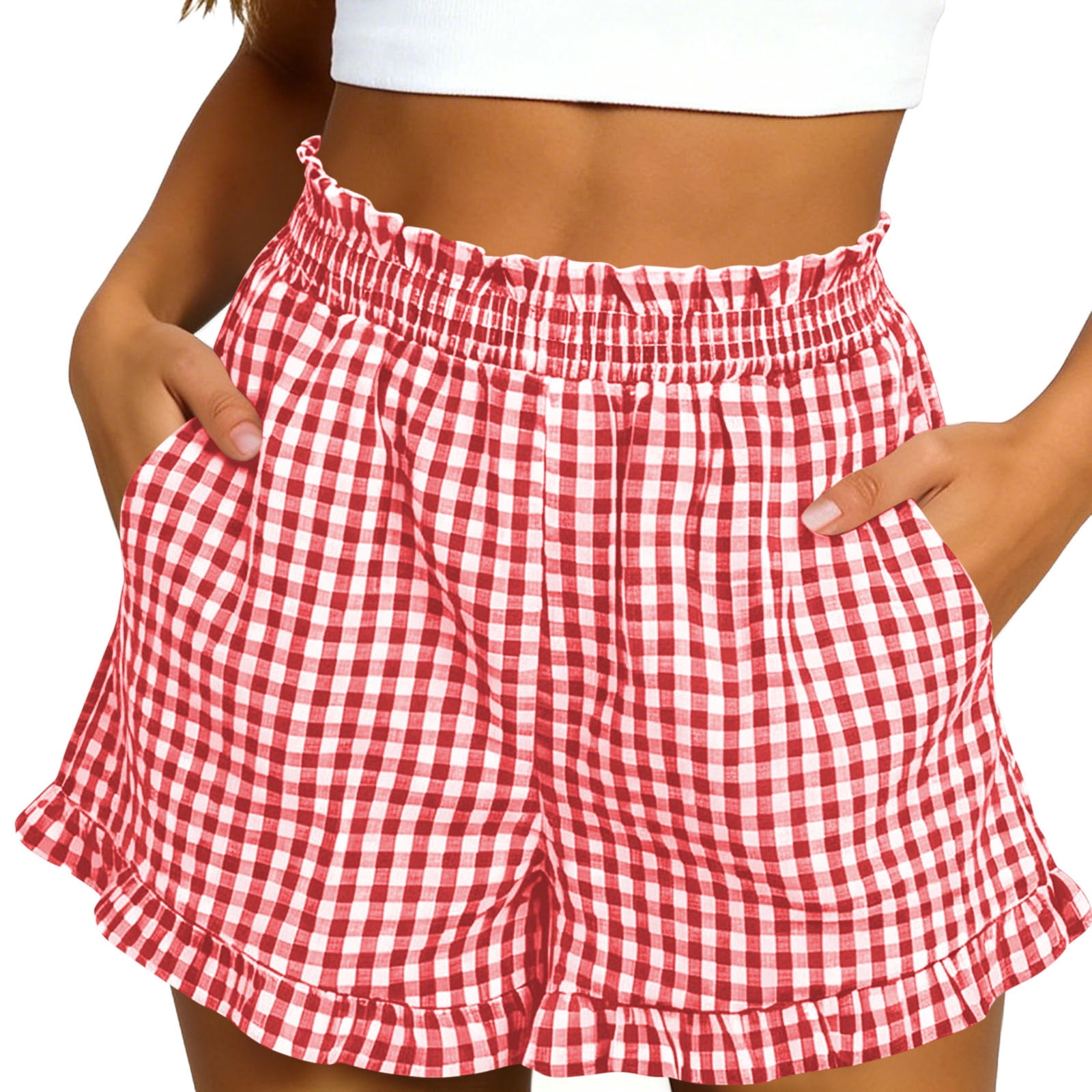 Women's Gingham Ruffle Boxer Shorts Casual Summer Lounge Sleep Pajama ...