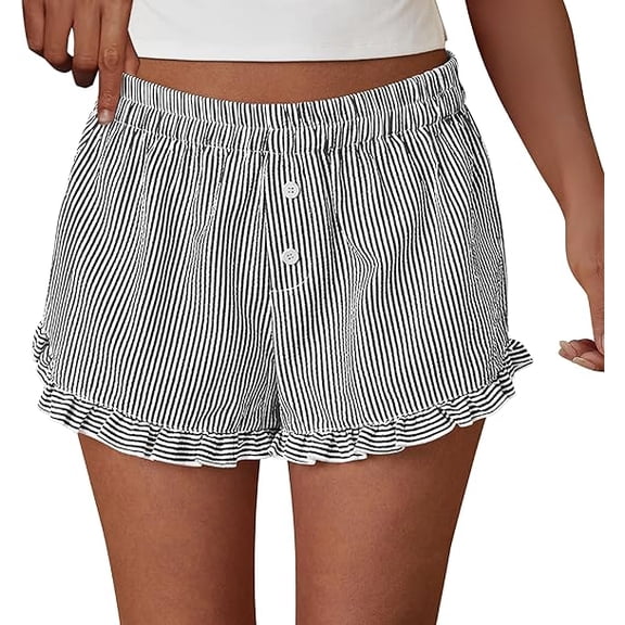 Womens Ruffle Boxer Shorts Pajama Striped Shorts Summer Casual Lounge Sleep Beach Bottoms Pockets 2026 Trendy