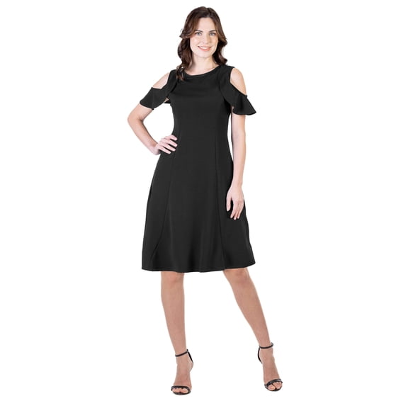 Womens Ruffle Cold Shoudler Dress