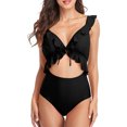 thumbnail image 1 of Womens Ruffle Cut Out One Piece Swimsuits Strappy Monokinis Swimwear Bathing Suits, 1 of 6