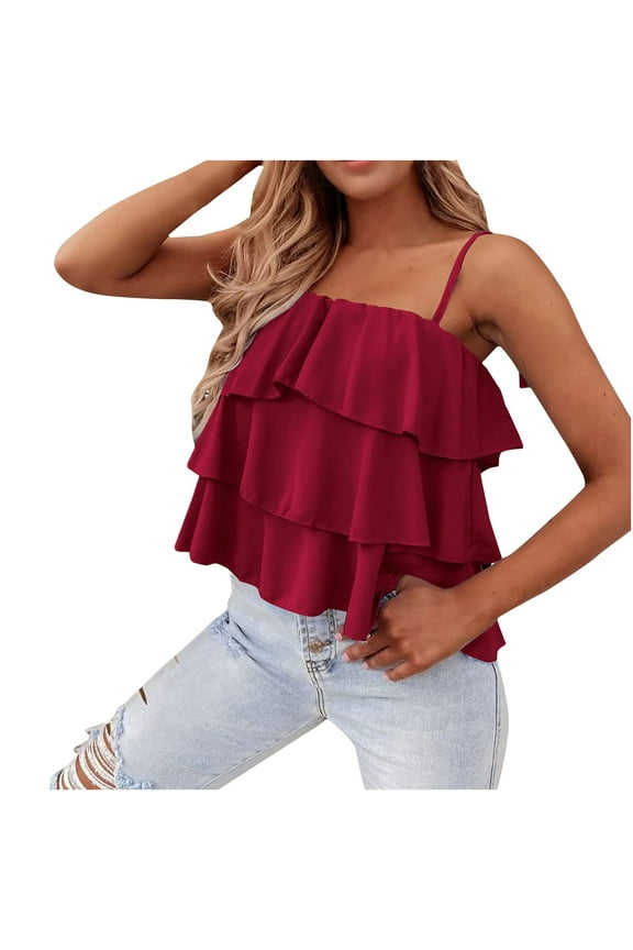 Womens Ruffle Cute Top Cropped Tees Tie Shoulder Flowy Sleeveless Camisole Beach Casual Tanks Summer Shirts 2025