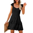 thumbnail image 1 of Womens Ruffle Dresses Elastic Empire Waist A-line Layered Swing Flowy Mini Dress, 1 of 4