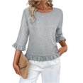 thumbnail image 1 of Womens Ruffle Flowy Crew Neck Dressy Casual Blouses 3/4 Sleeve Tops Summer T shirts 2026 Trendy Cute Work Clothes 2XL, 1 of 4