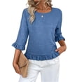 thumbnail image 1 of Womens Ruffle Flowy Crew Neck Dressy Casual Blouses 3/4 Sleeve Tops Summer T shirts 2026 Trendy Cute Work Clothes S, 1 of 4