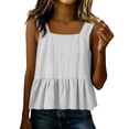 thumbnail image 1 of Womens Ruffle Linen Tank Tops，Womens Sleeveless Peplum Tank Tops Summer Cute Babydoll Smocked Shirts Gray S, 1 of 4