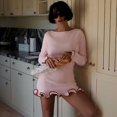 thumbnail image 1 of Womens Ruffle Long Sleeve Mini Dress Bodycon Boat Neck Ribbed Knit Sweater Dresses Elegant Outfits, 1 of 4