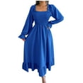 thumbnail image 1 of Womens Ruffle Long Sleeve Smocked Square Neck Maxi Dress Casual Ruffle Hem Flowy Midi Dress, 1 of 5
