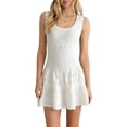 thumbnail image 1 of Womens Ruffle Mini Dress Sleeveless A Line Fit and Flare Crew Neck Crochet Knit Tank Dresses White One size, 1 of 9