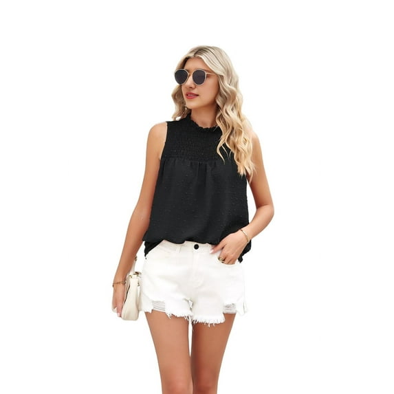 Womens Ruffle Neck Sleeveless Tank Tops