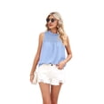 thumbnail image 1 of Womens Ruffle Neck Tank Tops Shirred Frill Dot Sleeveless Blouse Shirts Sky blue XL, 1 of 9