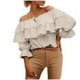 thumbnail image 1 of Womens Ruffle Off Shoulder Tops Sweet Cute Short Sleeve Layer Blouses Summer Casual Loose Solid Color T-Shirts, 1 of 5