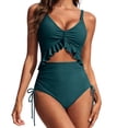 thumbnail image 1 of Womens Ruffle One Piece Swimsuits High Cut Bathing Suit Sexy V Neck Swimwear with Drawstring Mothers&nbsp;Day&nbsp;Gifts, 1 of 6