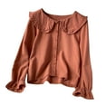 thumbnail image 1 of CHUMUD Womens Ruffle Pan Collar Long Sleeve Button Down Blouse Vintage Shirt Daily Blouses, 1 of 3