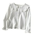 thumbnail image 1 of CHUMUD Womens Ruffle Pan Collar Long Sleeve Button Down Blouse Vintage Shirt Daily Blouses, 1 of 4