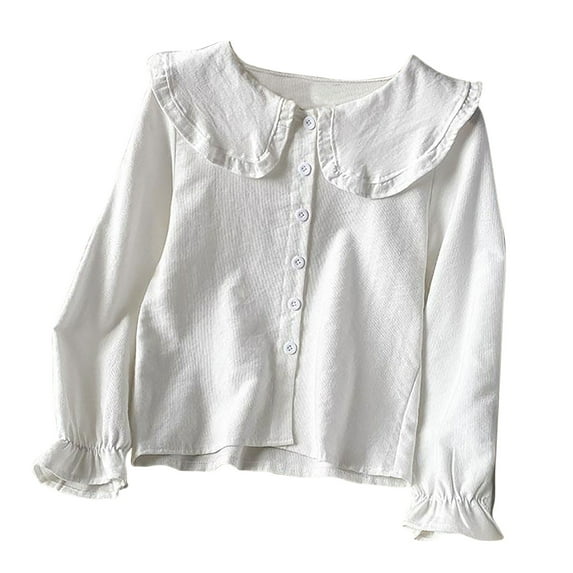 CHUMUD Womens Ruffle Pan Collar Long Sleeve Button Down Blouse Vintage Shirt Daily Blouses
