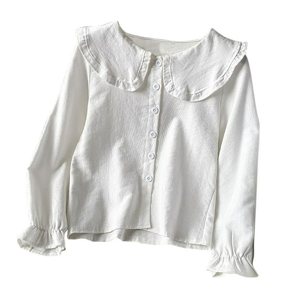 CHUMUD Womens Ruffle Pan Collar Long Sleeve Button Down Blouse Vintage Shirt Daily Blouses