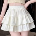 thumbnail image 1 of Womens Ruffle Pleated Mini Skirt Cute Layered Cake Skirts Built in Shorts Casual High Waisted A-Line Skorts for Teen Girls Beige L, 1 of 8