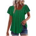 thumbnail image 1 of Womens Ruffle Pleated Summer Tops, Short Sleeve Shirts for Women Casual Loose Fit Solid Color Crewneck T-Shirts, 1 of 6