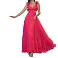 thumbnail image 1 of Womens Ruffle Prom Maxi Dress Backless Ruffle Strap V-Neck Long Bridesmaid Dresses Formal Evening Gowns, 1 of 7