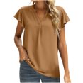 thumbnail image 1 of Womens Ruffle Short Sleeve Blouse Shirts V Neck Solid Comfy Loose Fit Tunic Tops Lightweight Shirts for Casual Work Womens Clothes, 1 of 7