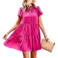 thumbnail image 1 of Womens Ruffle Short Sleeve Pleated Tiered Mini Dress Smocked Babydoll Flowy Beach Sundress, 1 of 6